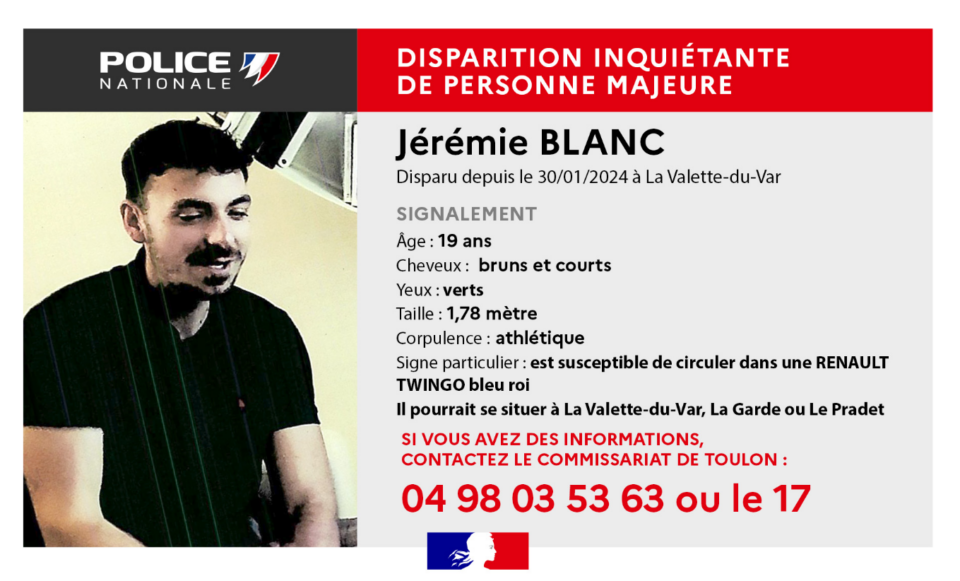 Toulon : disparition inquiétante d’un jeune homme, un appel à témoins lancé